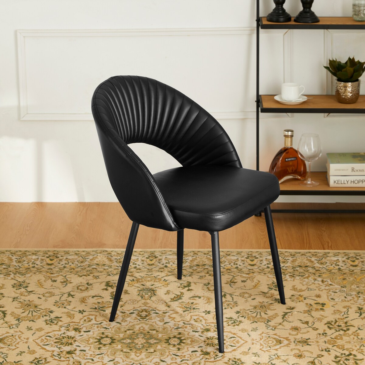 Glitzhome Mid-Century Modern Quilted PU Leather Dining Side Chair with Metal Tapered Legs
