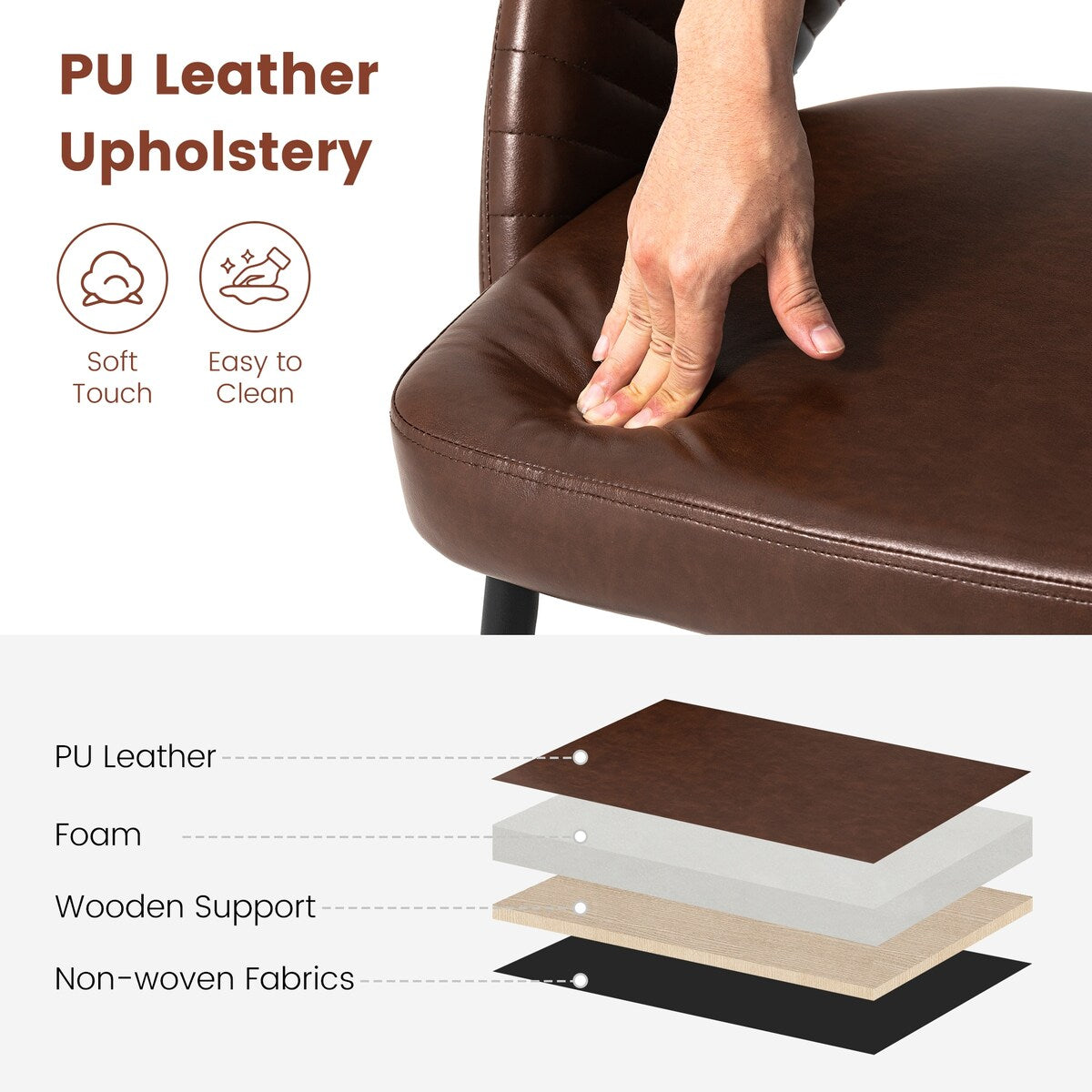Glitzhome Mid-Century Modern Quilted PU Leather Dining Side Chair with Metal Tapered Legs