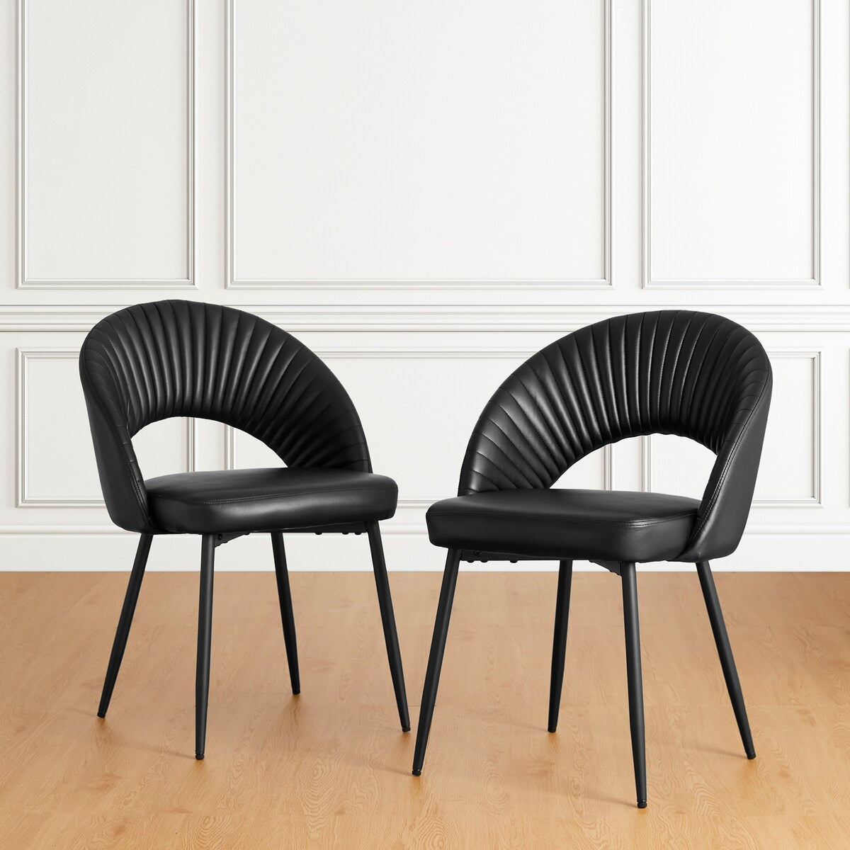 Glitzhome Mid-Century Modern Quilted PU Leather Dining Side Chair with Metal Tapered Legs