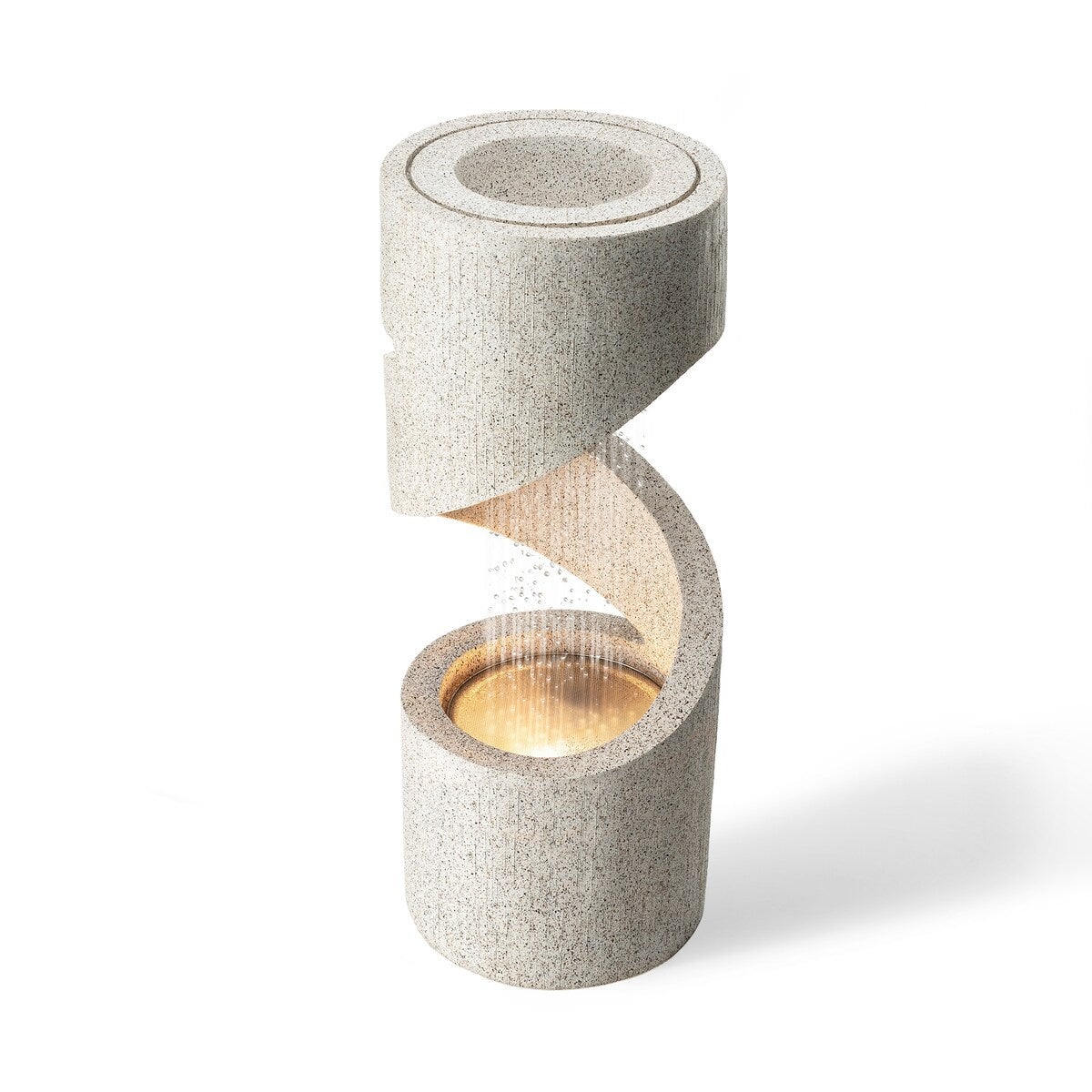 Glitzhome Modern Minimalist Spiral LED Polyresin Outdoor Fountain with Small Planter