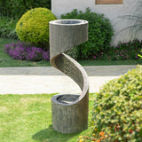 Glitzhome Modern Minimalist Spiral LED Polyresin Outdoor Fountain with Small Planter