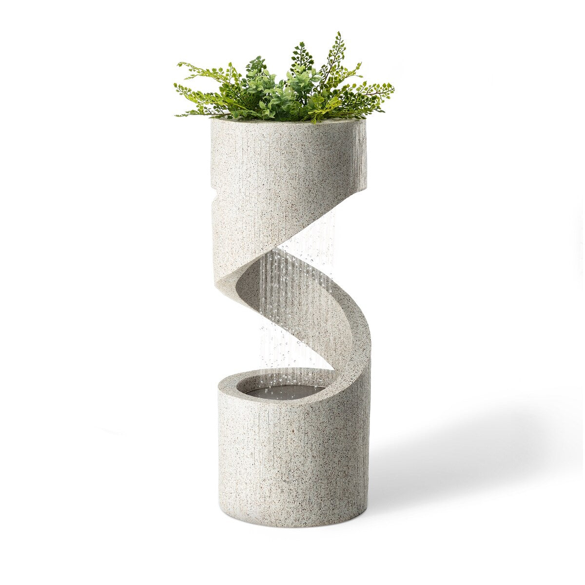 Glitzhome Modern Minimalist Spiral LED Polyresin Outdoor Fountain with Small Planter