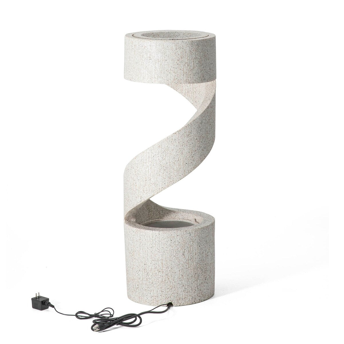 Glitzhome Modern Minimalist Spiral LED Polyresin Outdoor Fountain with Small Planter