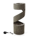 Glitzhome Modern Minimalist Spiral LED Polyresin Outdoor Fountain with Small Planter