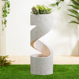 Glitzhome Modern Minimalist Spiral LED Polyresin Outdoor Fountain with Small Planter
