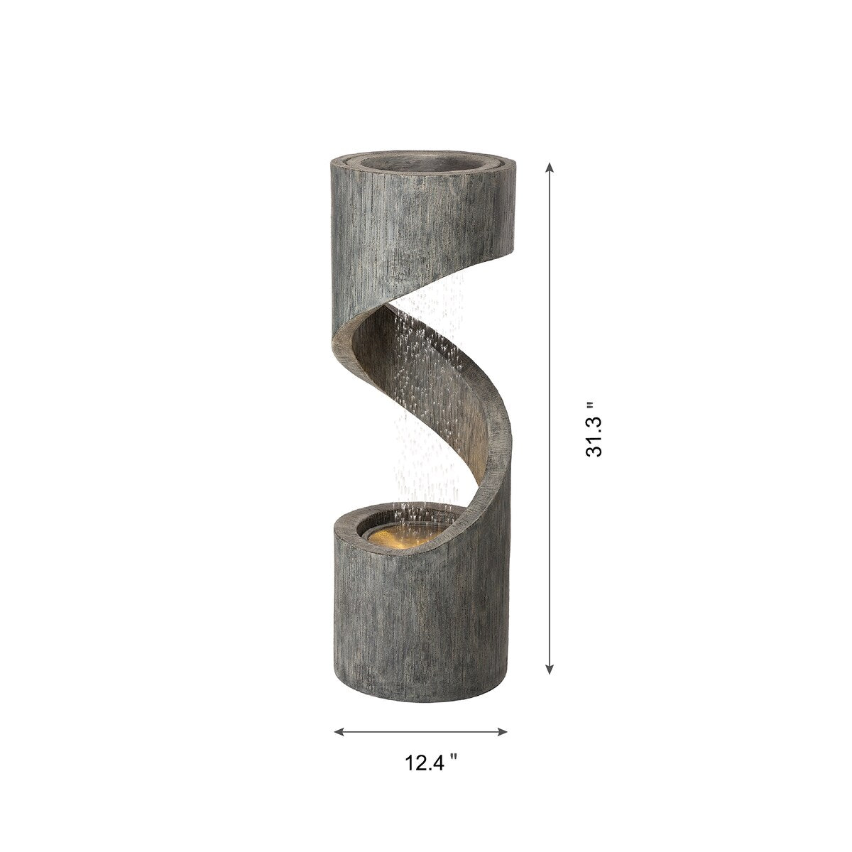 Glitzhome Modern Minimalist Spiral LED Polyresin Outdoor Fountain with Small Planter