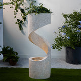 Glitzhome Modern Minimalist Spiral LED Polyresin Outdoor Fountain with Small Planter