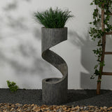 Glitzhome Modern Minimalist Spiral LED Polyresin Outdoor Fountain with Small Planter