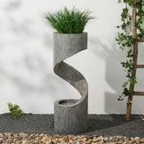 Glitzhome Modern Minimalist Spiral LED Polyresin Outdoor Fountain with Small Planter
