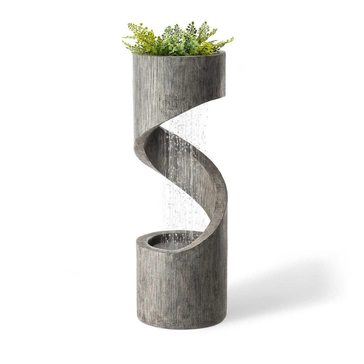 Glitzhome Modern Minimalist Spiral LED Polyresin Outdoor Fountain with Small Planter