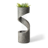 Glitzhome Modern Minimalist Spiral LED Polyresin Outdoor Fountain with Small Planter