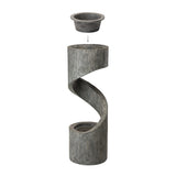Glitzhome Modern Minimalist Spiral LED Polyresin Outdoor Fountain with Small Planter
