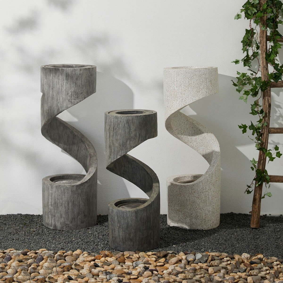 Glitzhome Modern Minimalist Spiral LED Polyresin Outdoor Fountain with Small Planter
