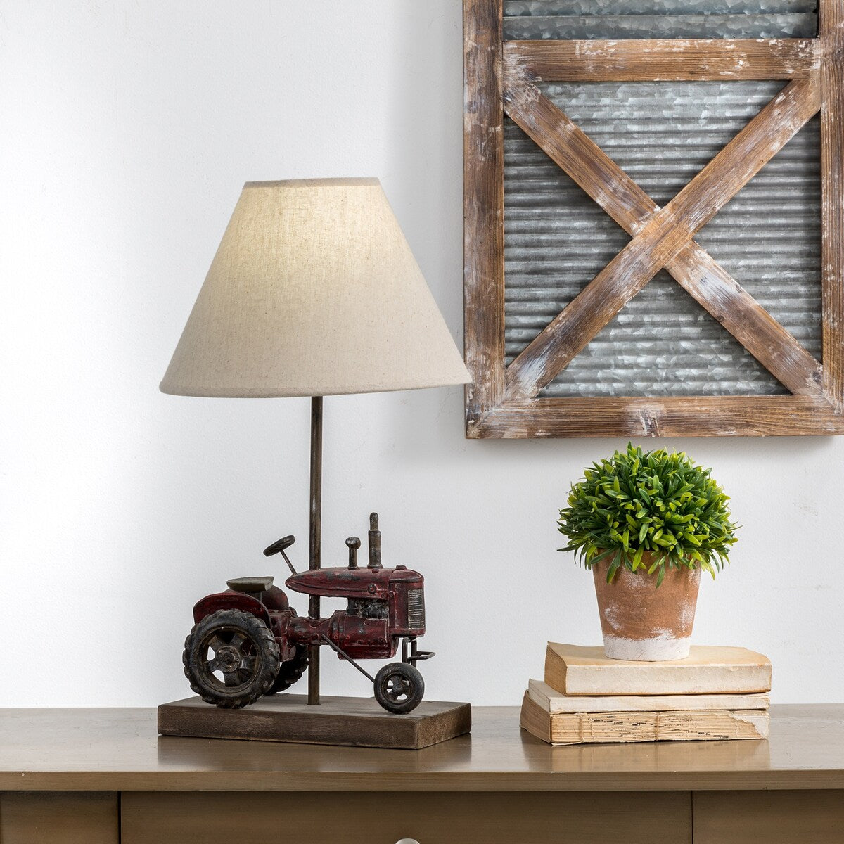 Glitzhome Polyresin Farmhouse Truck or Rooster Table Lamp