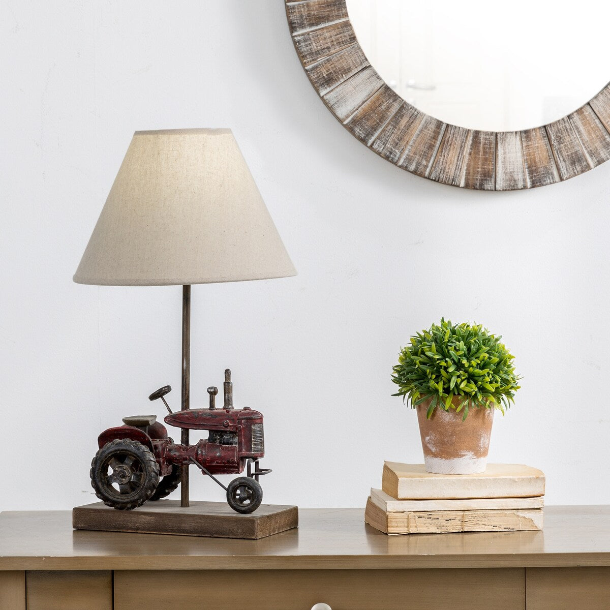 Glitzhome Polyresin Farmhouse Truck or Rooster Table Lamp