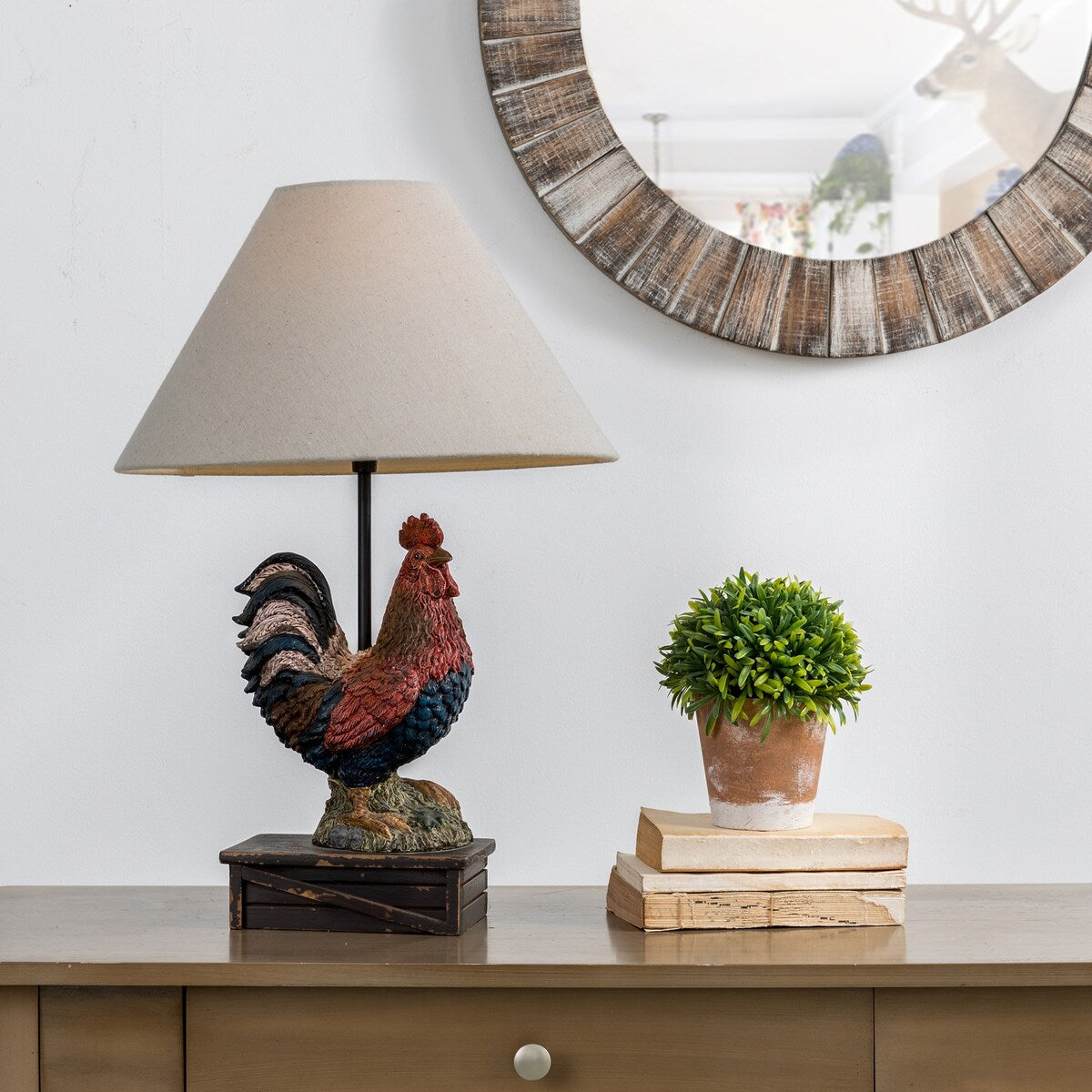 Glitzhome Polyresin Farmhouse Truck or Rooster Table Lamp