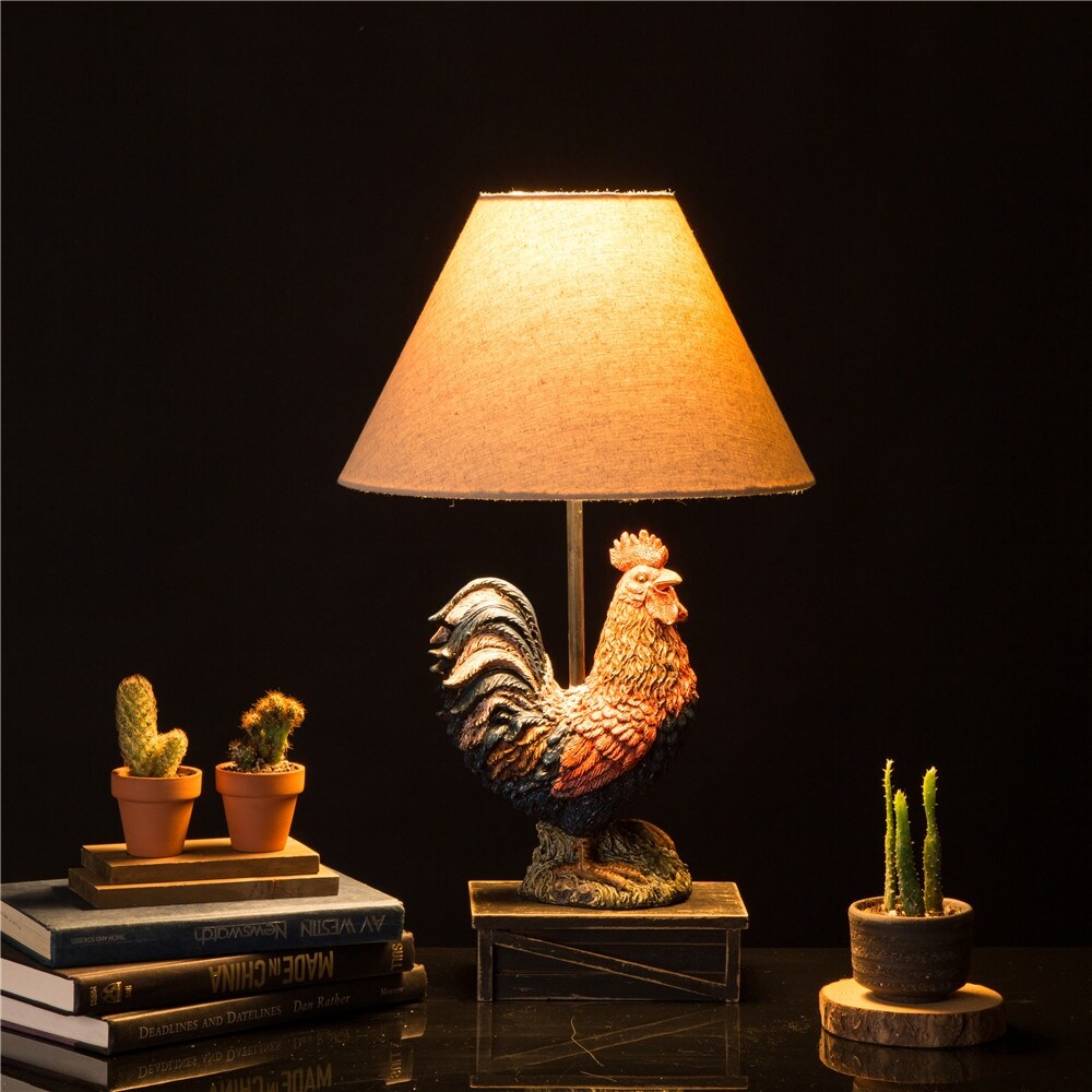 Glitzhome Polyresin Farmhouse Truck or Rooster Table Lamp