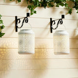 Glitzhome Set of 2 Metal Cutout Solar LED Outdoor Waterproof Hanging Lanterns