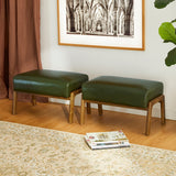 Glitzhome Set of 2 Mid-century Leatherette Ottoman Accent Stools