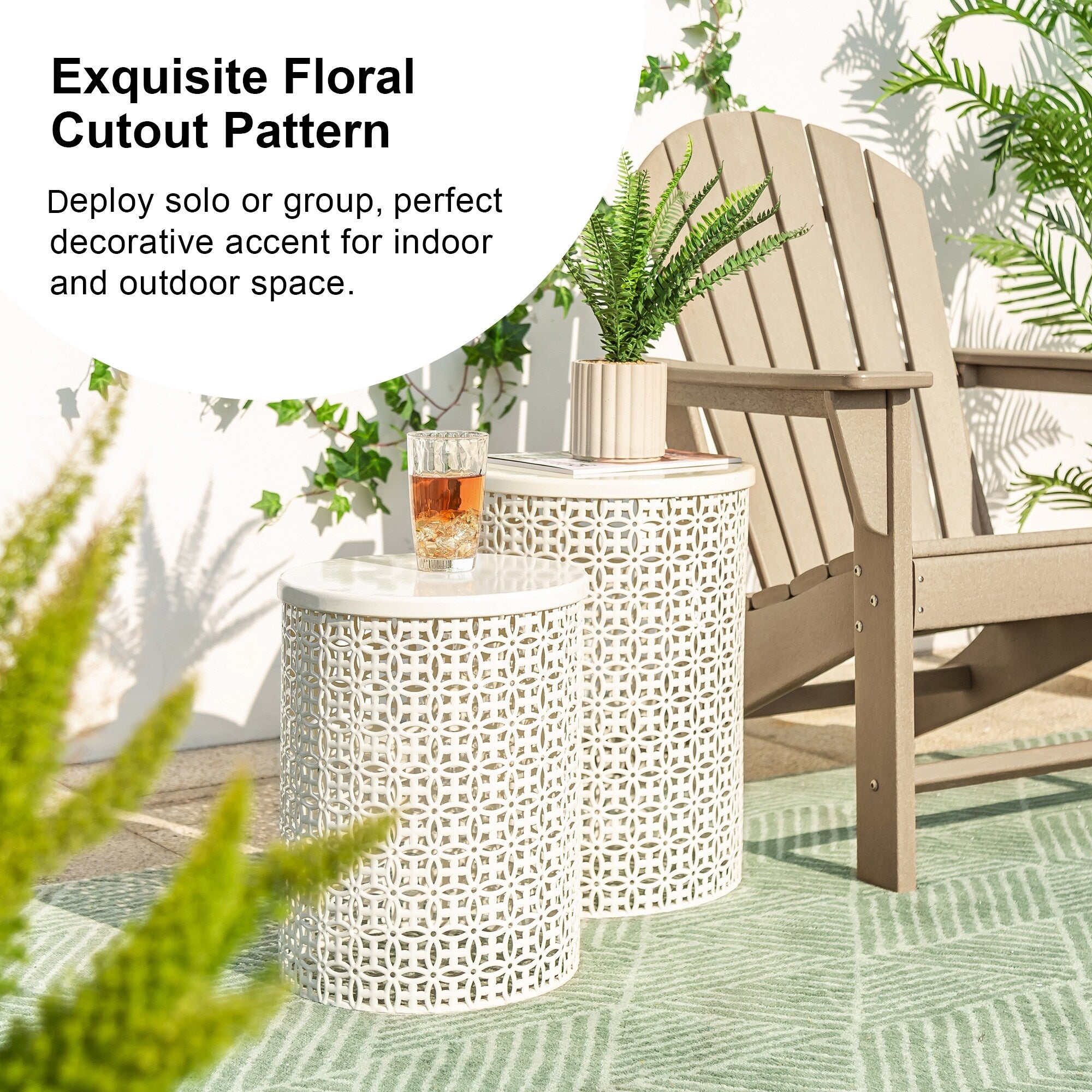 Glitzhome Set of 2 Multi functional Metal Outdoor Table Garden Stool Overstock