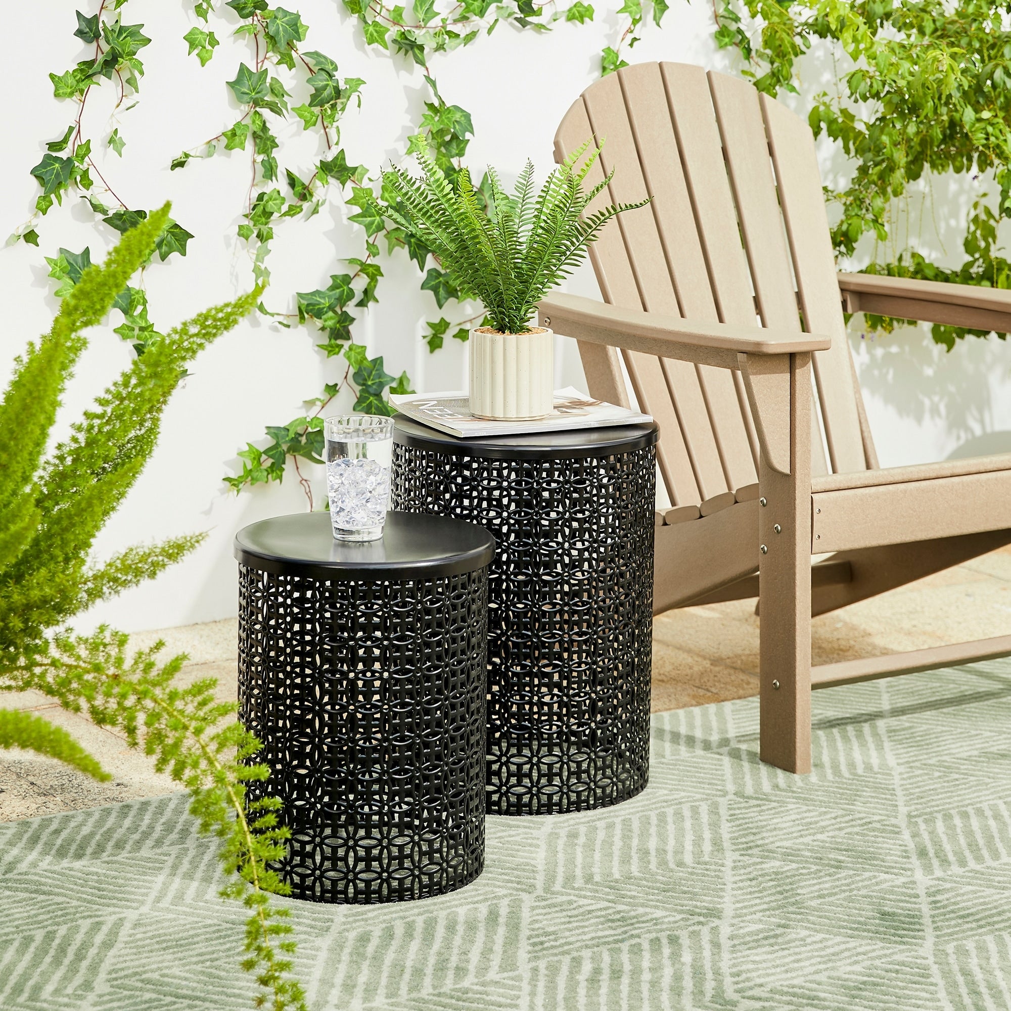 Glitzhome Set of 2 Multi functional Metal Outdoor Table Garden Stool Overstock