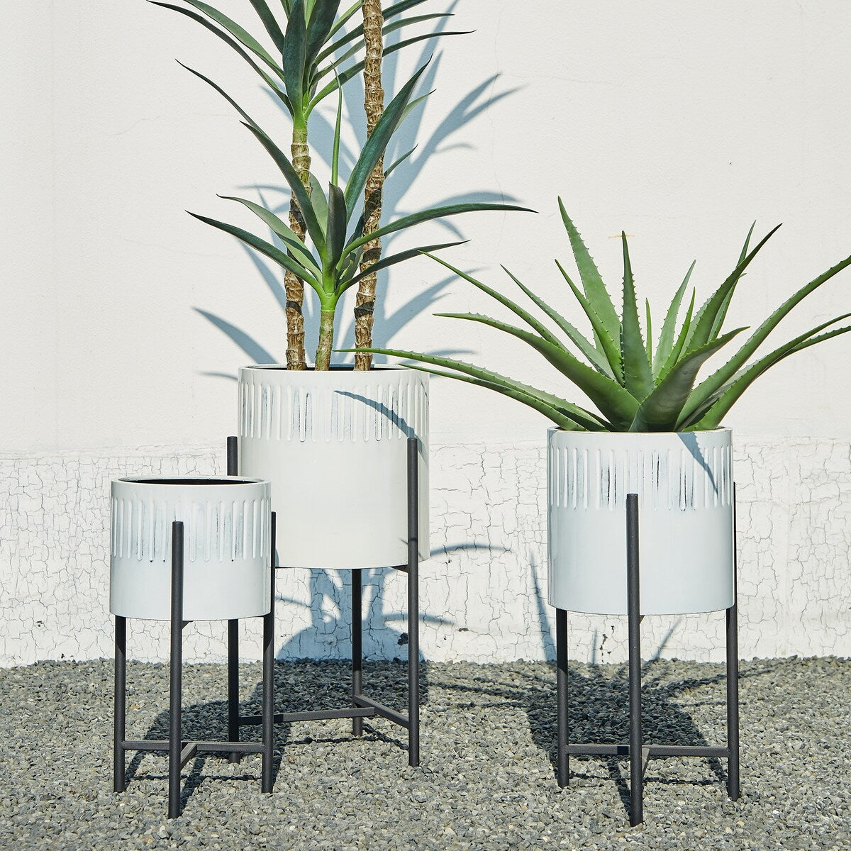 Glitzhome Set of 3 Modern Metal Cachepot Planters with Stands Plant Flower Pot Indoor Outdoor