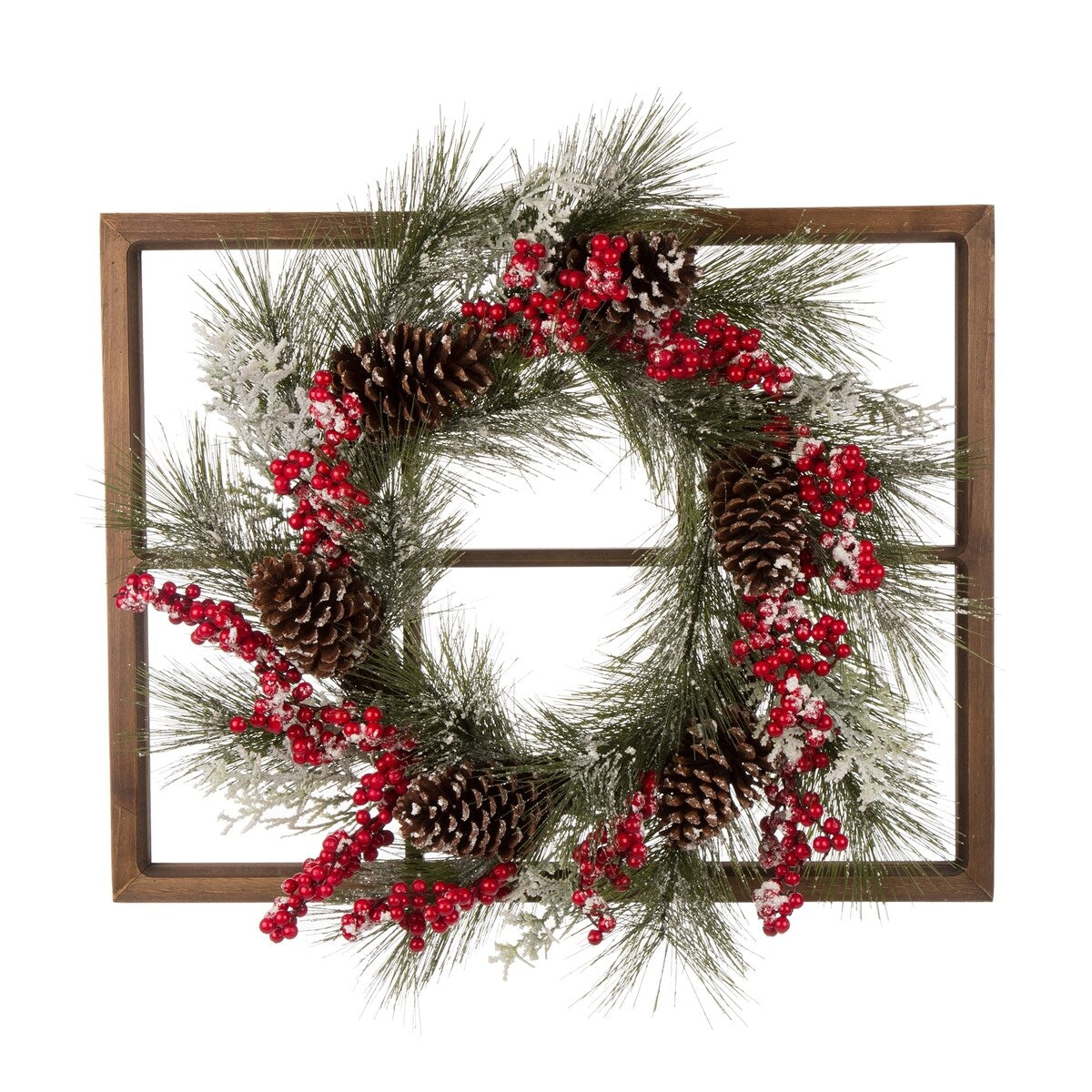 Glitzhome Wooden Window Frame with Wreath