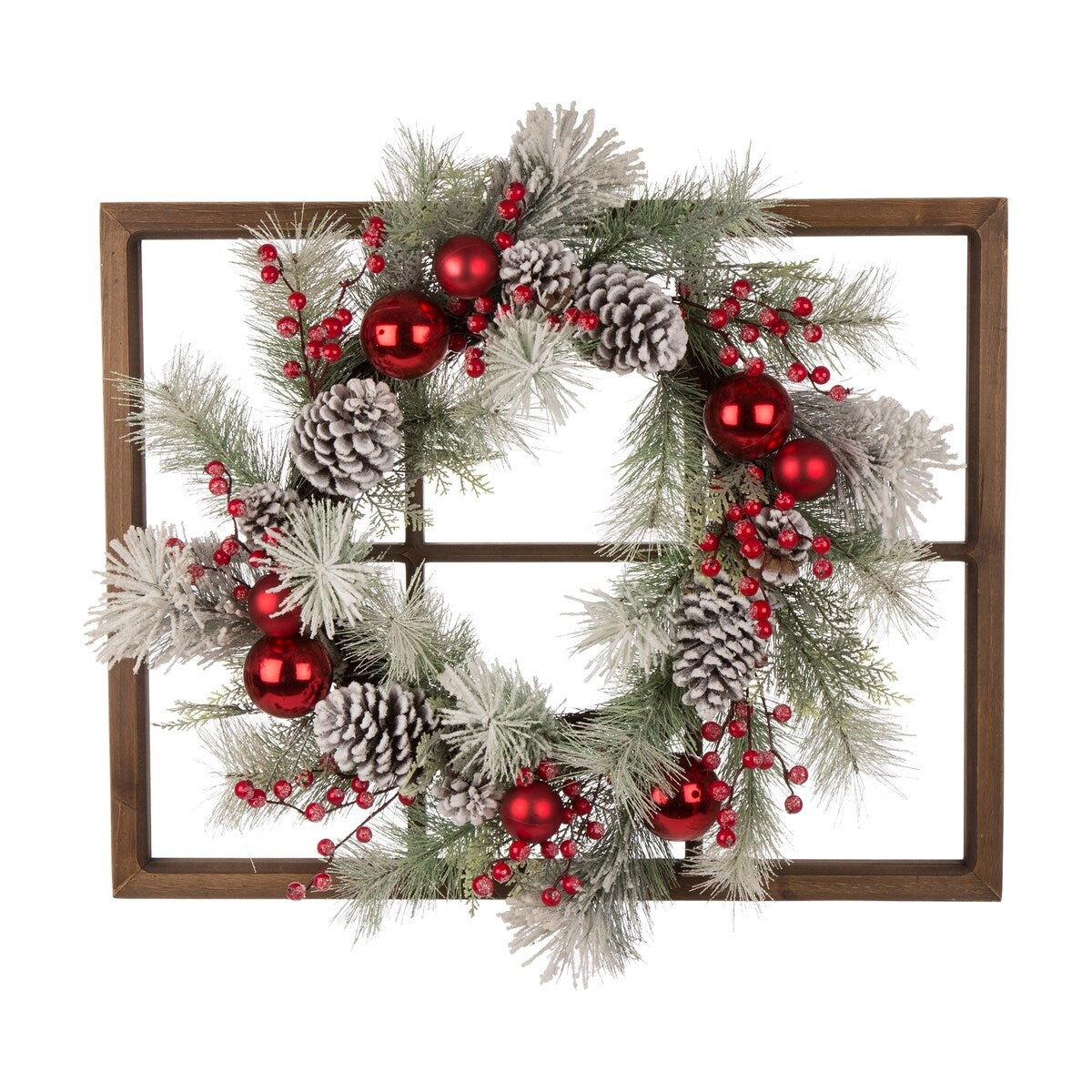 Glitzhome Wooden Window Frame with Wreath