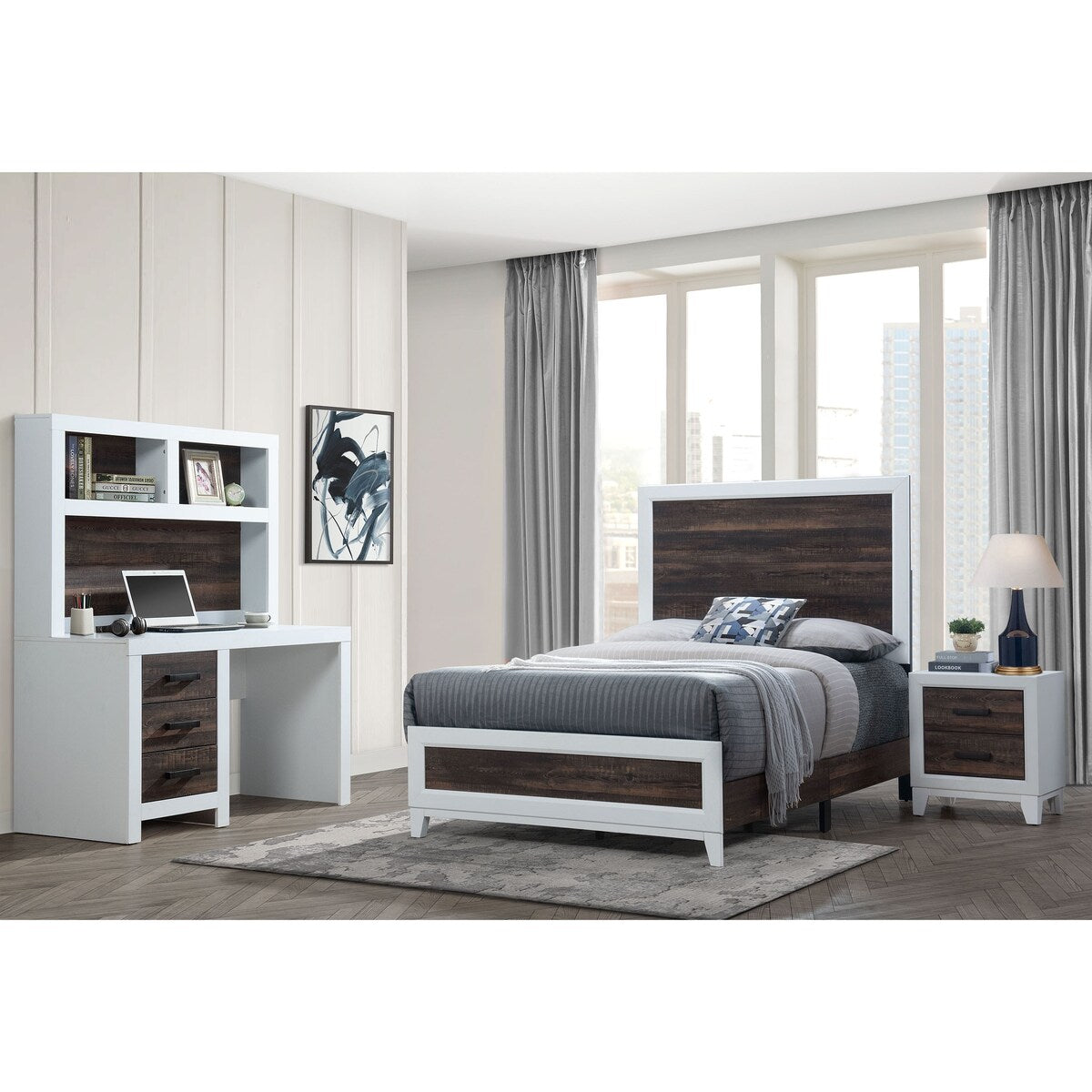 Global Furniture USA Lisbon Oak And White Nightstand