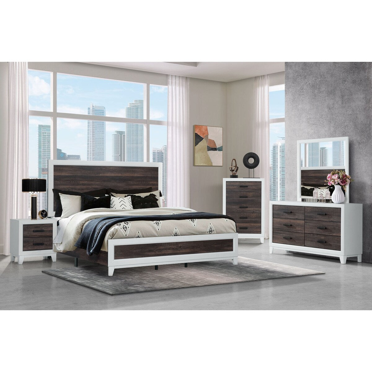 Global Furniture USA Lisbon Oak And White Nightstand