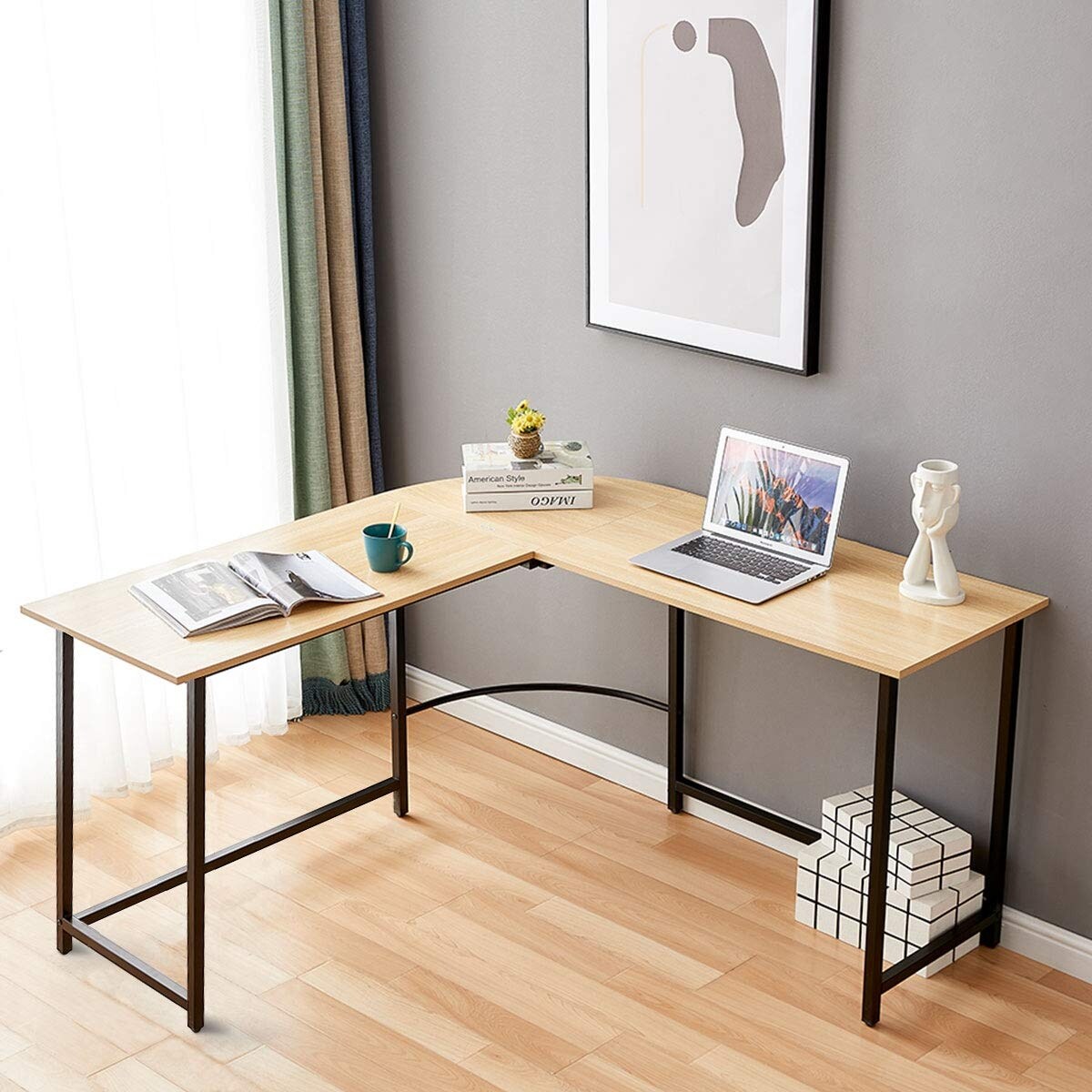 Global Pronex L Shaped Desk, Home Office Corner Computer Desk, Gaming Desk, Metal Frame