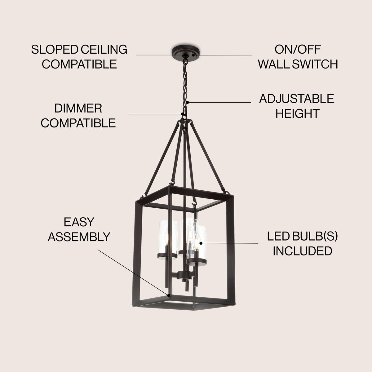 Gloria 12" 3-light Metal/Glass LED Pendant, Oil Rubbed Bronze by JONATHAN Y