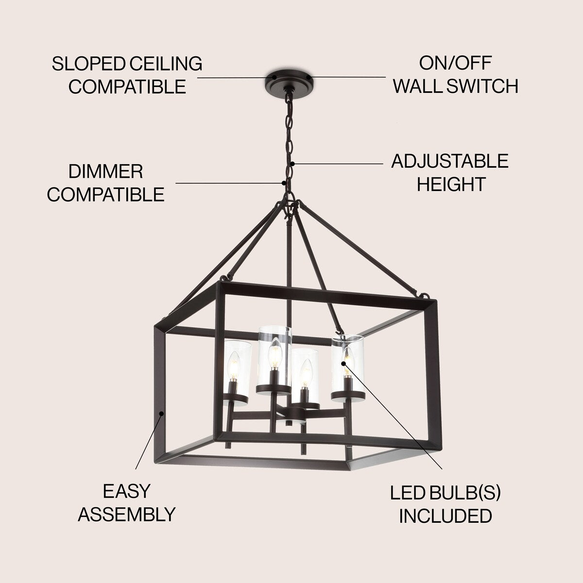 Gloria 12" 3-light Metal/Glass LED Pendant, Oil Rubbed Bronze by JONATHAN Y