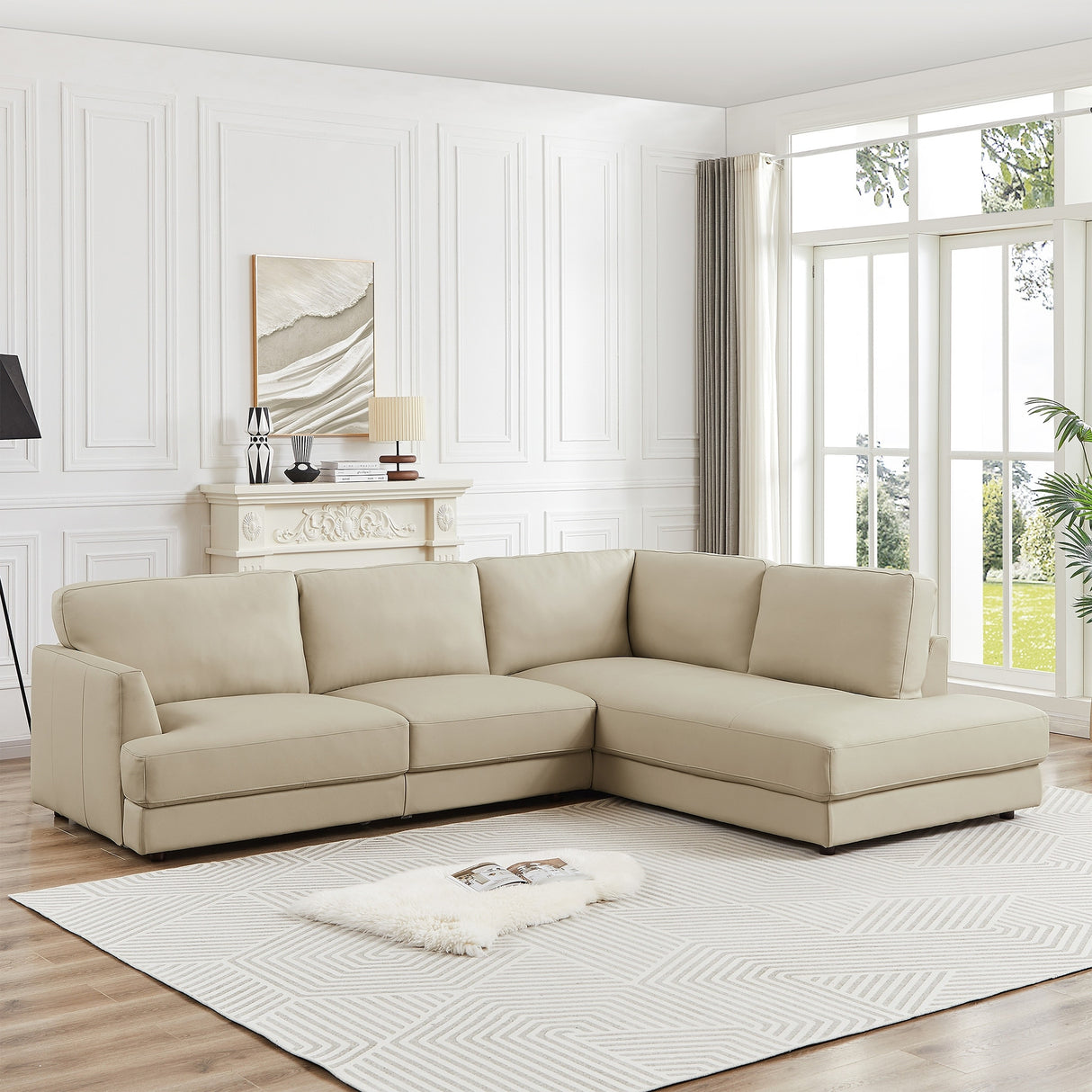 Gloria Mid-Century Modern Cozy Sectional Leather Sofa