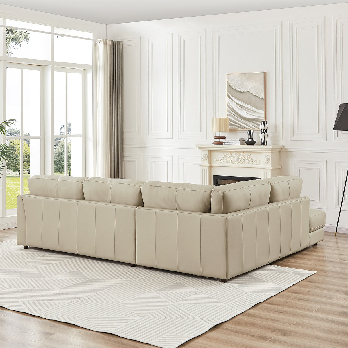Gloria Mid-Century Modern Cozy Sectional Leather Sofa