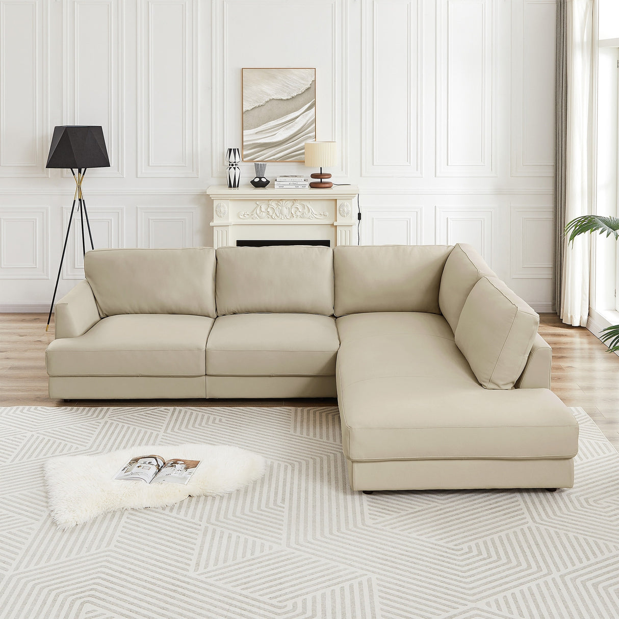 Gloria Mid-Century Modern Cozy Sectional Leather Sofa