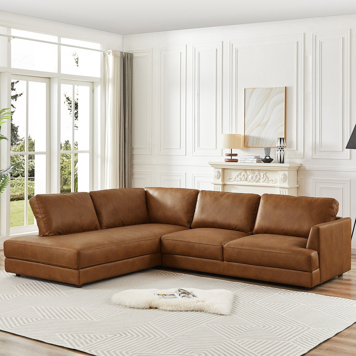 Gloria Mid-Century Modern Cozy Sectional Leather Sofa