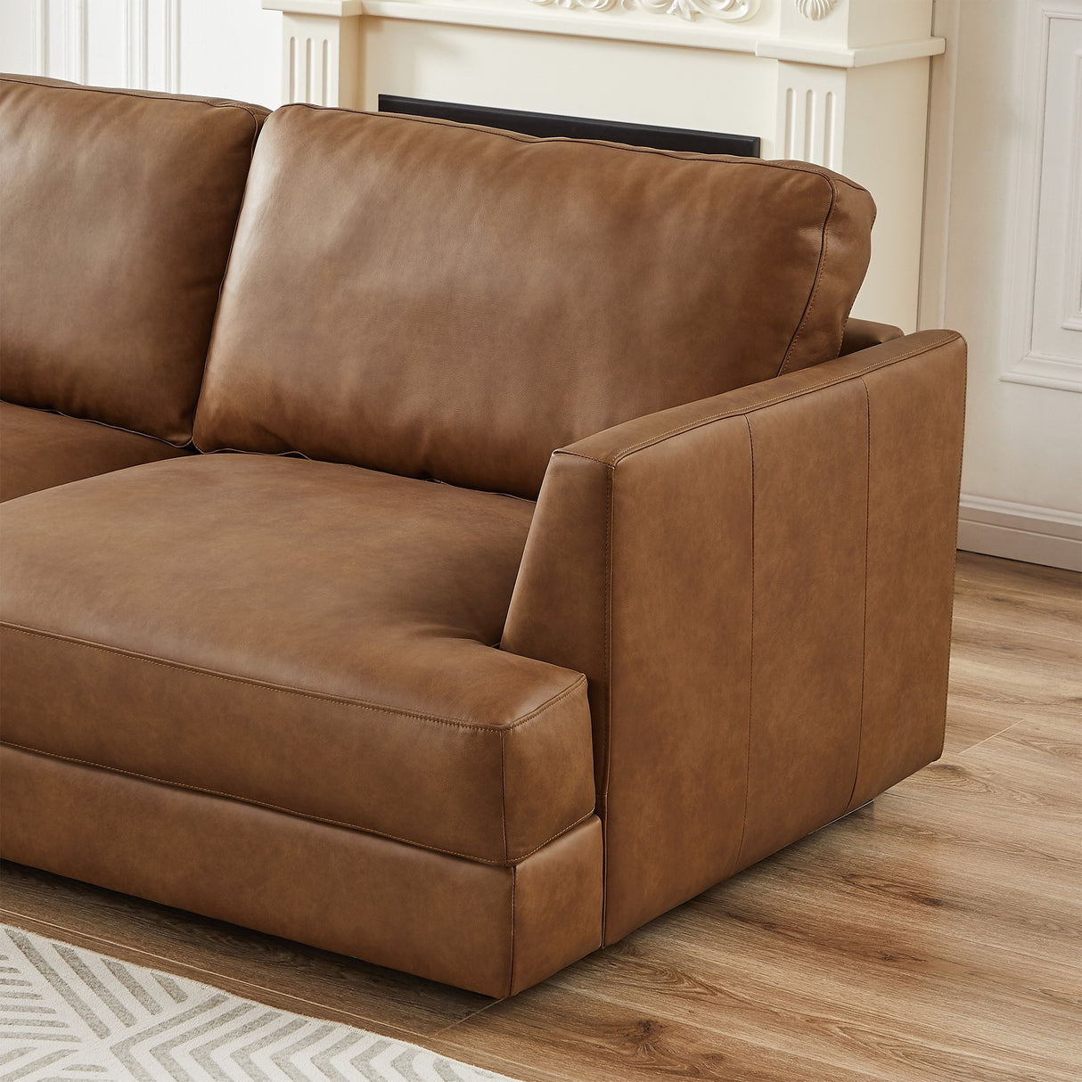 Gloria Mid-Century Modern Cozy Sectional Leather Sofa