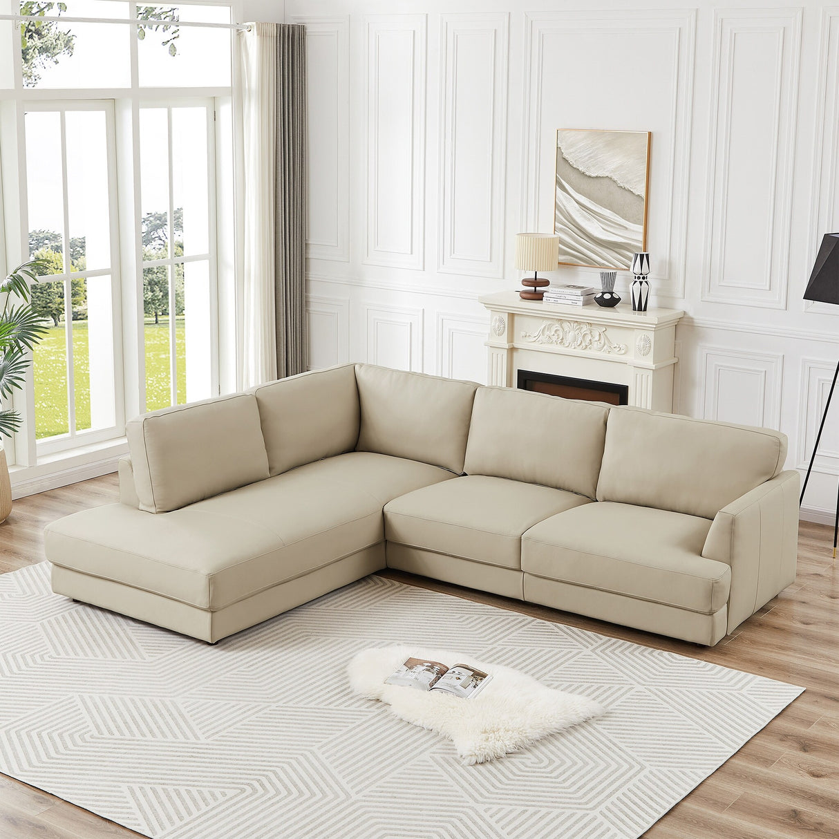 Gloria Mid-Century Modern Cozy Sectional Leather Sofa