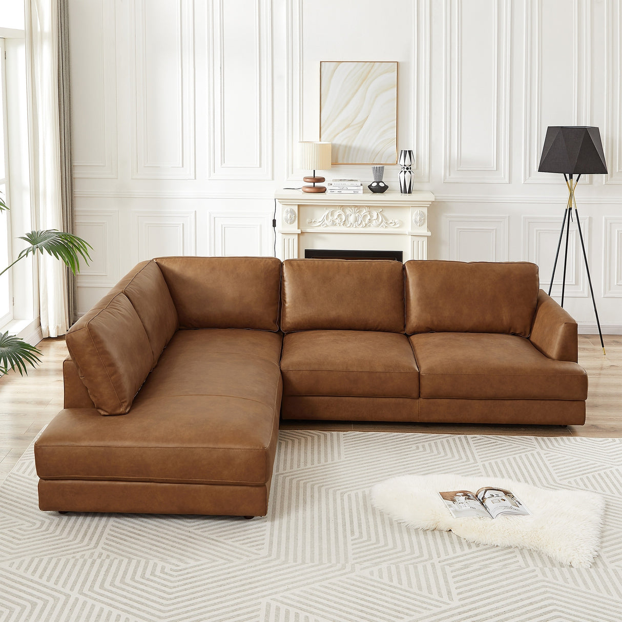 Gloria Mid-Century Modern Cozy Sectional Leather Sofa