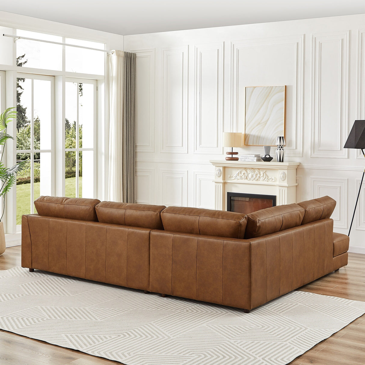 Gloria Mid-Century Modern Cozy Sectional Leather Sofa