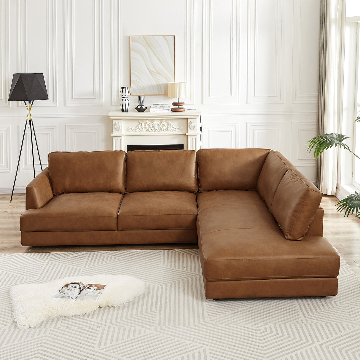 Gloria Mid-Century Modern Cozy Sectional Leather Sofa