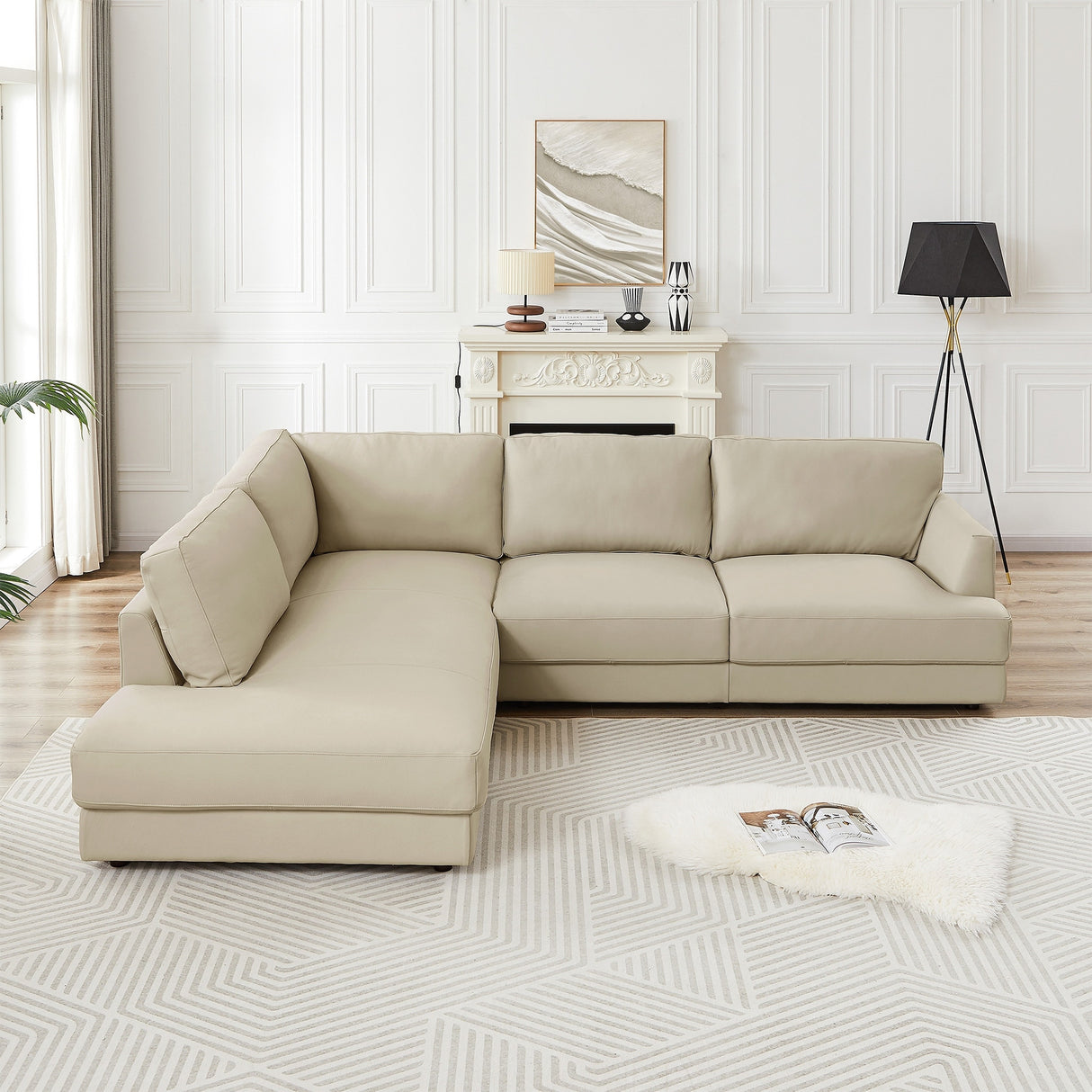 Gloria Mid-Century Modern Cozy Sectional Leather Sofa