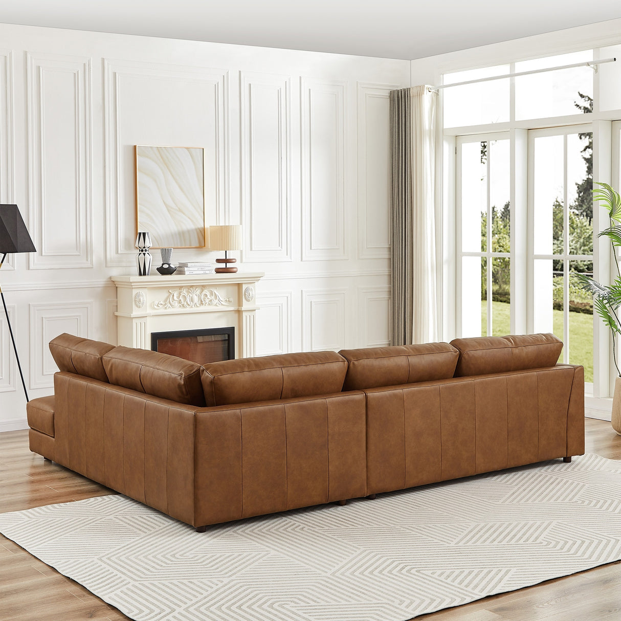 Gloria Mid-Century Modern Cozy Sectional Leather Sofa