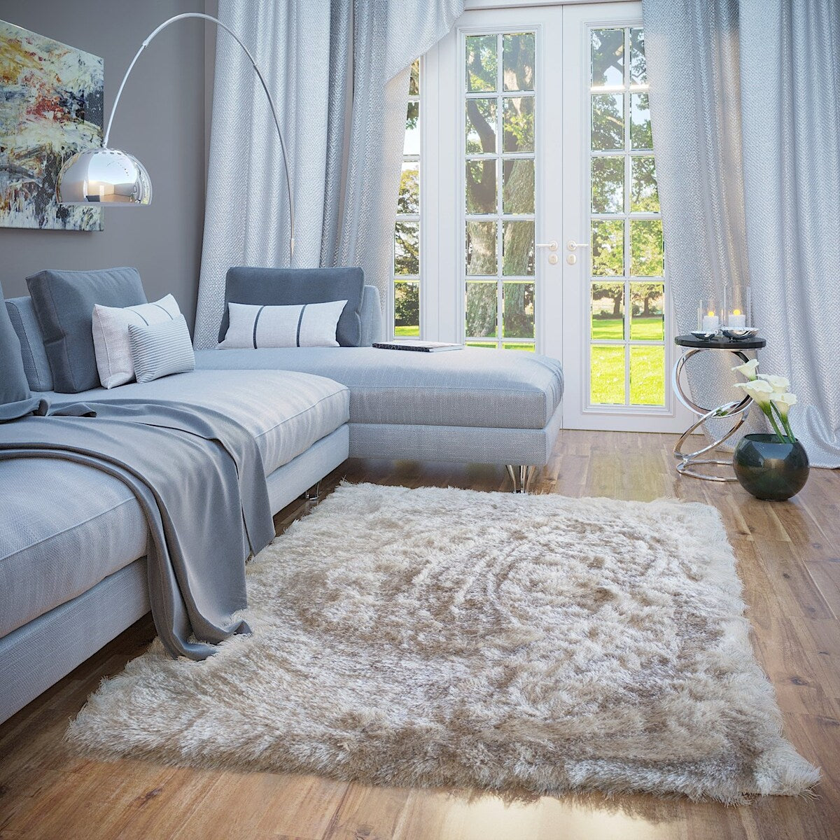 Glorious Collection 2-inch Pile Large Shag Area Rug Beige Color - 5'x7'