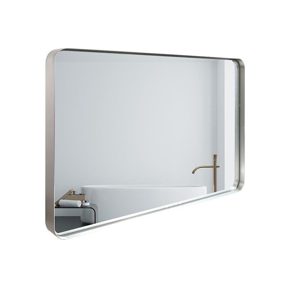 Glossy Brushed Silver Rounded Corner Rectangle Bathroom Mirror