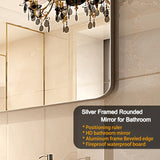 Glossy Brushed Silver Rounded Corner Rectangle Bathroom Mirror