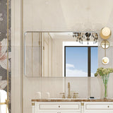 Glossy Brushed Silver Rounded Corner Rectangle Bathroom Mirror