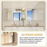 Glossy Brushed Silver Rounded Corner Rectangle Bathroom Mirror