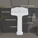 Glossy Porcelain Rectangular Pedestal Bathroom Sink with Overflow